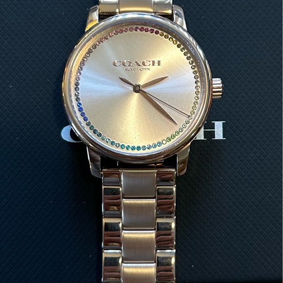 Coach Grand RoseGold Tone Watch With 36mm Face With Row of Multicolored Crystals - Picture 1 of 6